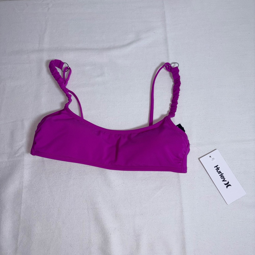 Hurley Bikini Top Small Orchid Purple NEW Ruched Straps Scoop Neck HURX30161